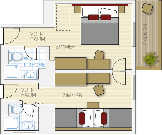 Familienzimmer 1 (ca. 35 m²):