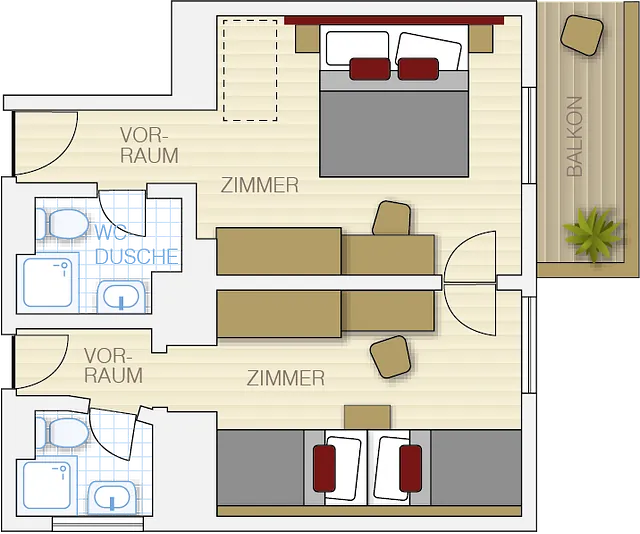 Familienzimmer 1 (ca. 35 m²):