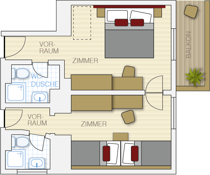 Familienzimmer 1 (ca. 35 m²):